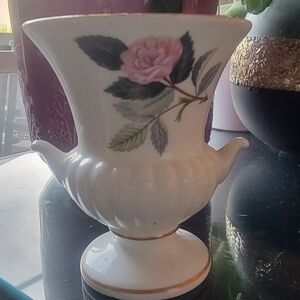 Wedgwood White Vase with Pink Rose Design